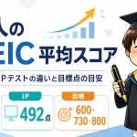 日本人のTOEIC平均スコアの目安と公開テスト・IPテストの違い，目標点を紹介するアイキャッチ画像