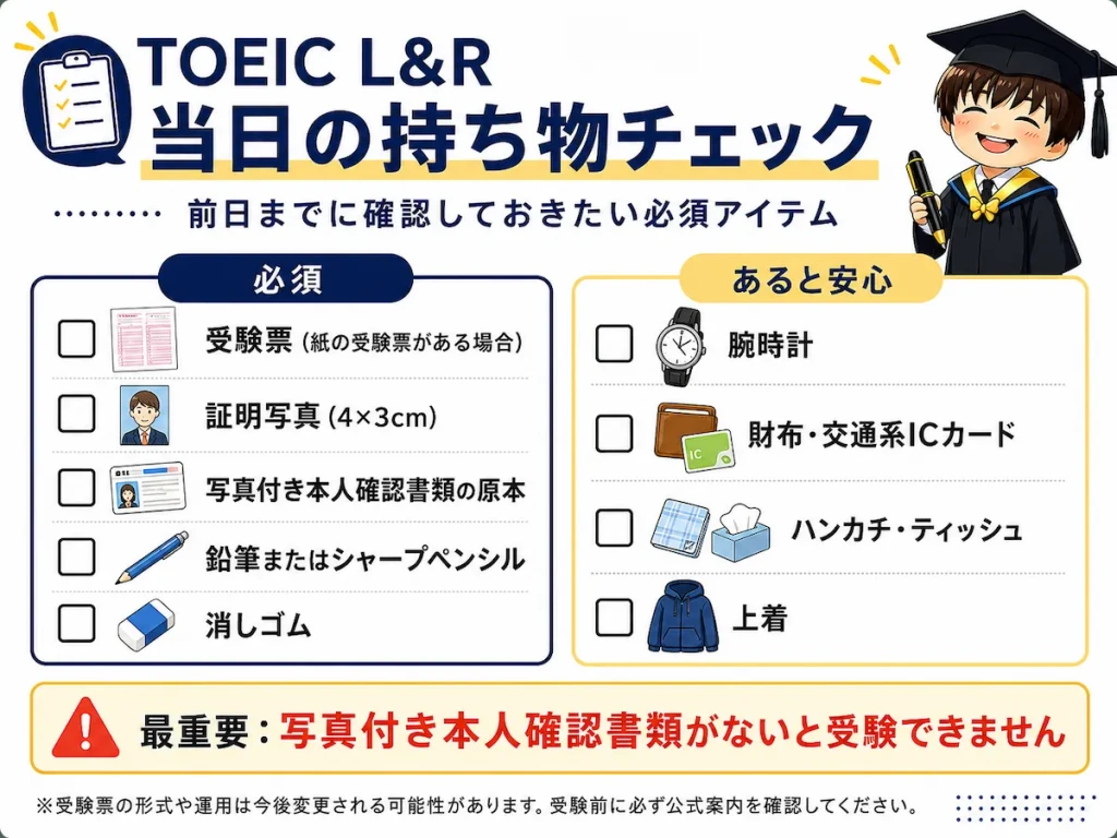 TOEIC L&R公開テスト当日の持ち物チェックリスト