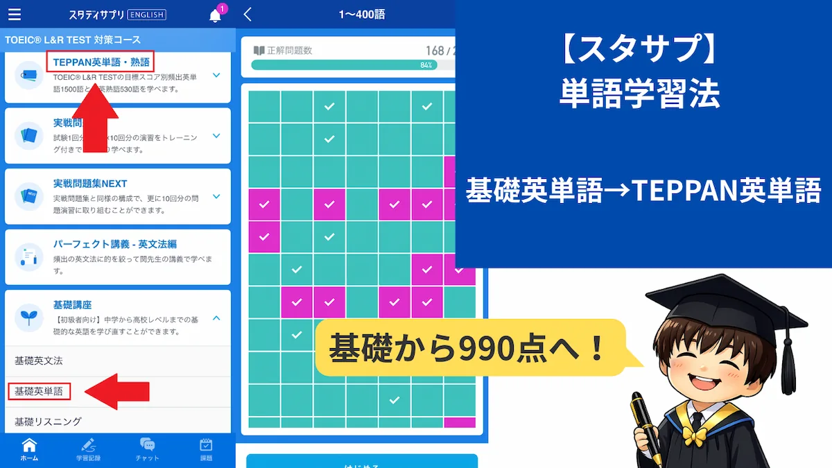 スタディサプリENGLISHのTOEIC単語学習法！基礎英単語とTEPPAN英単語の