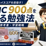 TOEIC900点を超える勉強法と参考書を紹介するアイキャッチ画像