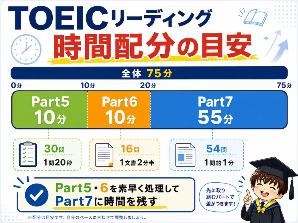 TOEICリーディングのPart5・Part6・Part7の時間配分の目安