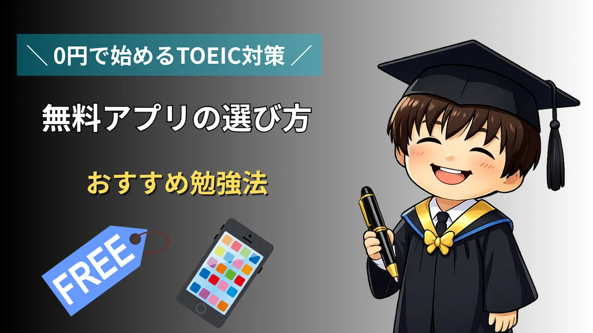 TOEIC対策を0円で始めるための無料アプリの選び方と勉強法を紹介するアイキャッチ画像