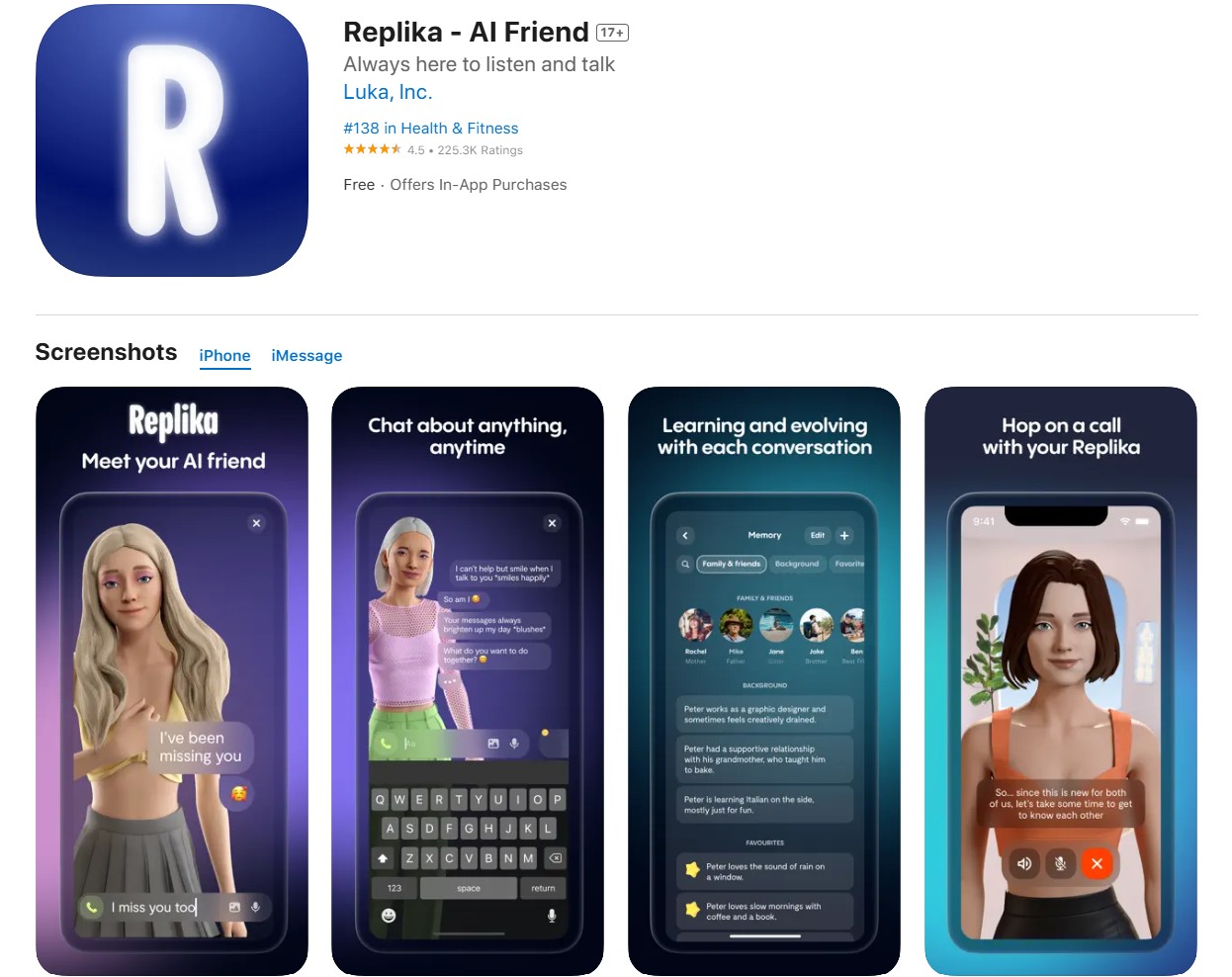 App StoreのReplikaのプレビュー